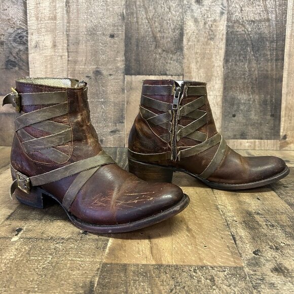 Freebird by Steven Sammi Ankle Strappy Brown Boots Booties Womens 8 - Picture 5 of 12